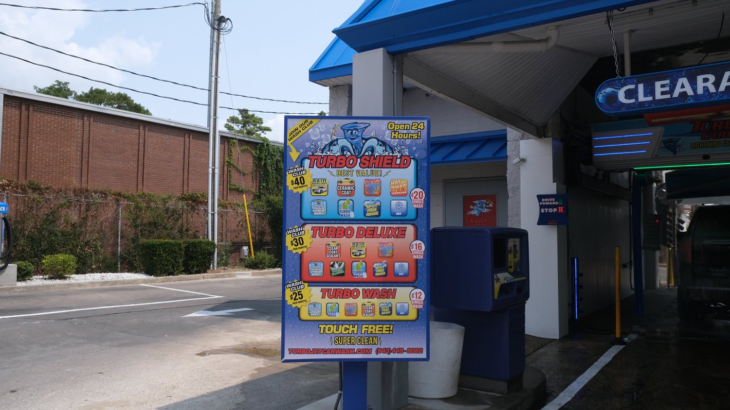 Turbo Jet wash menu and touch-free wash entrance